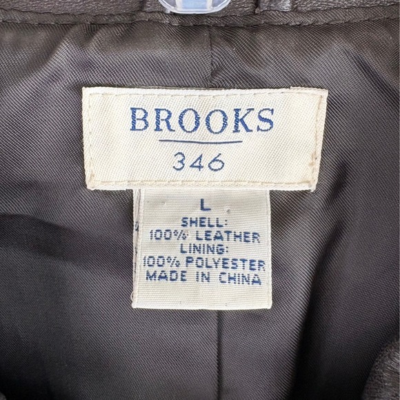 Brooks 346 Womens L Brown Leather Jacket Full Zip Collared Long Sleeve Classic - Picture 6 of 10